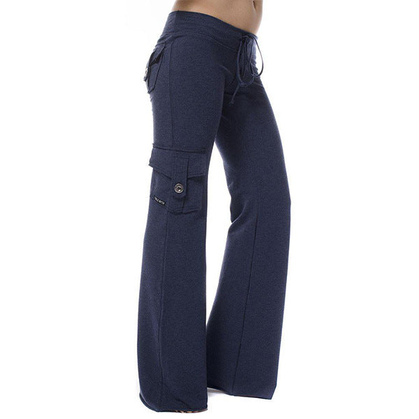Damen nan lässige Low-Rise Cargo-Loungehose mit weitem Bein, breitem Komfortbund und dekorativen Klappentaschen EB