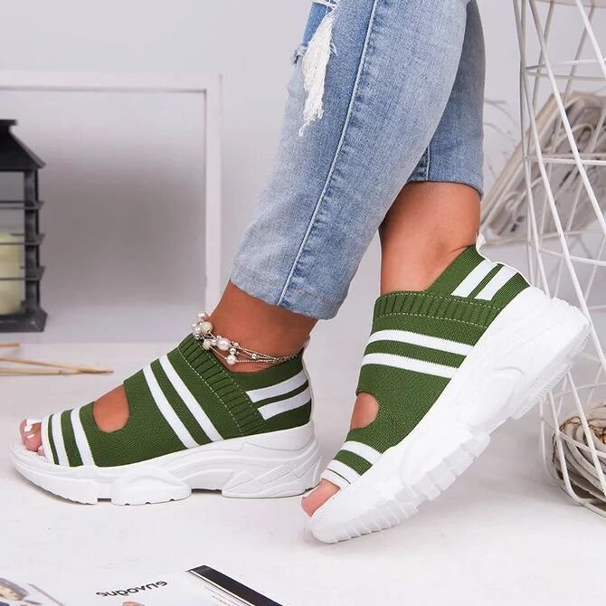Damen trendige Sport Sandalen mit elastischen Riemen und atmungsaktiver Sohle EB