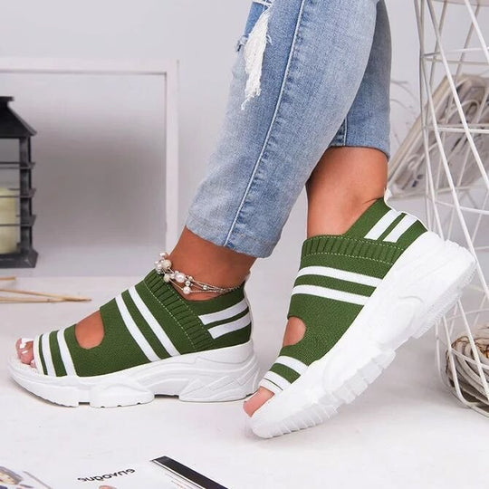 Damen trendige Sport Sandalen mit elastischen Riemen und atmungsaktiver Sohle EB