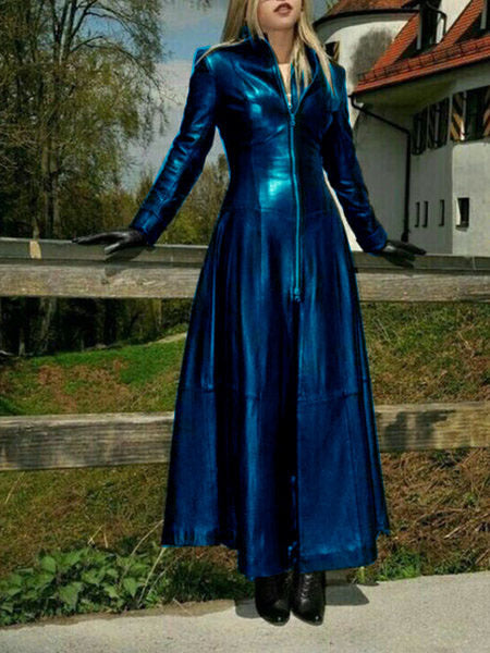 Damen eleganter Maxikleid mit strukturiertem Reißverschluss und schimmerndem Finish EB