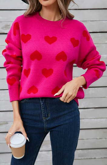 Damen Strickpullover mit auffälligem Herzdesign und lässigem Schnitt EB