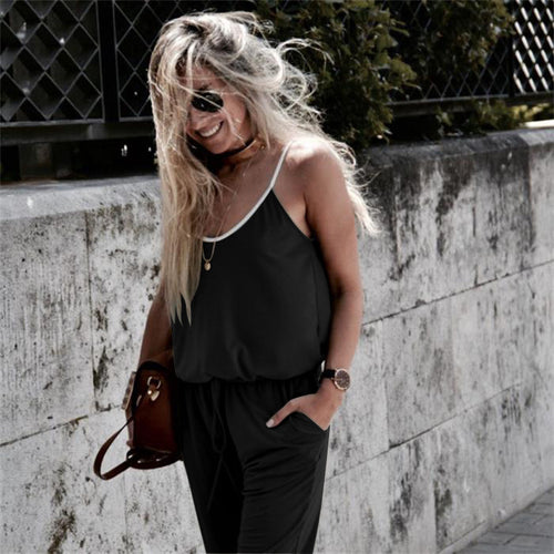 Damen Lässiger Jumpsuit mit schmalen Trägern und praktischen Taschen EB