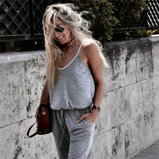 Damen Lässiger Jumpsuit mit schmalen Trägern und praktischen Taschen EB