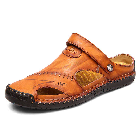 Herren Komfortable Open-Toe Ledersandalen mit verstellbarem Riemen EB