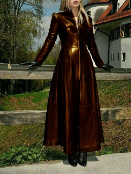 Damen eleganter Maxikleid mit strukturiertem Reißverschluss und schimmerndem Finish EB