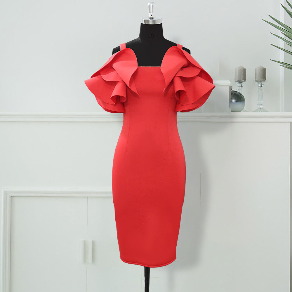 Damen Figurbetontes Rüschendes Cocktailkleid EB