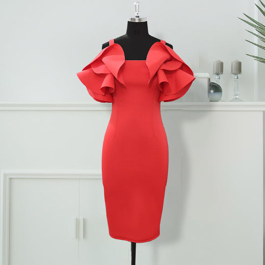 Damen Figurbetontes Rüschendes Cocktailkleid EB