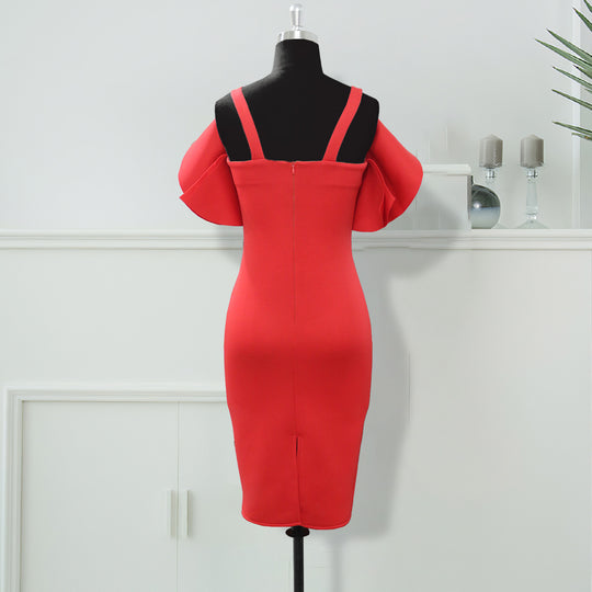 Damen Figurbetontes Rüschendes Cocktailkleid EB