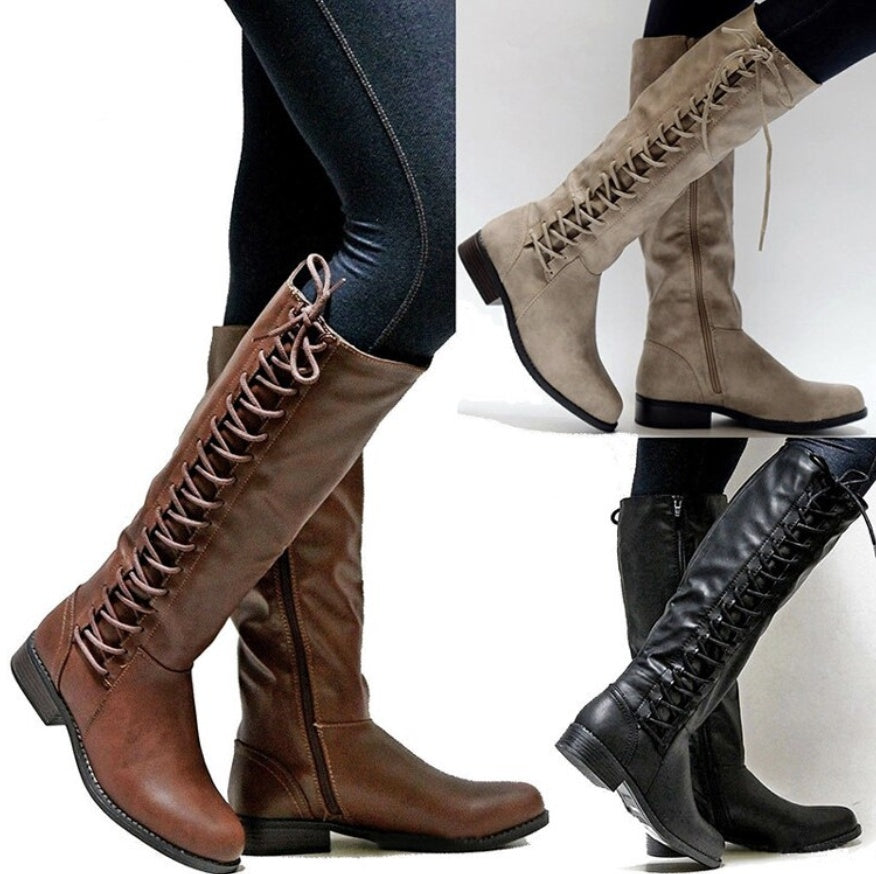 Elegante Hohe Damenstiefel mit Schnürdetails EB