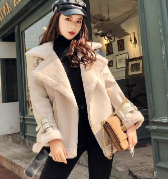 EB | weiße Jacke aus umgekehrtem Lamm - elegante Damen Winterjacke