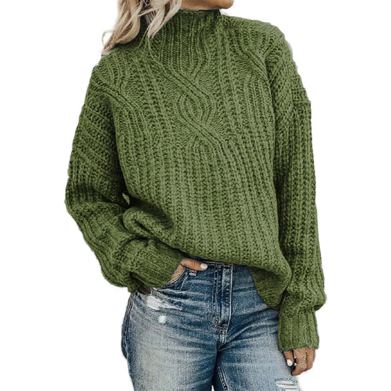 Damen kuscheliger Rollkragenpullover mit strukturiertem Zopfdesign und lässigem Schnitt EB