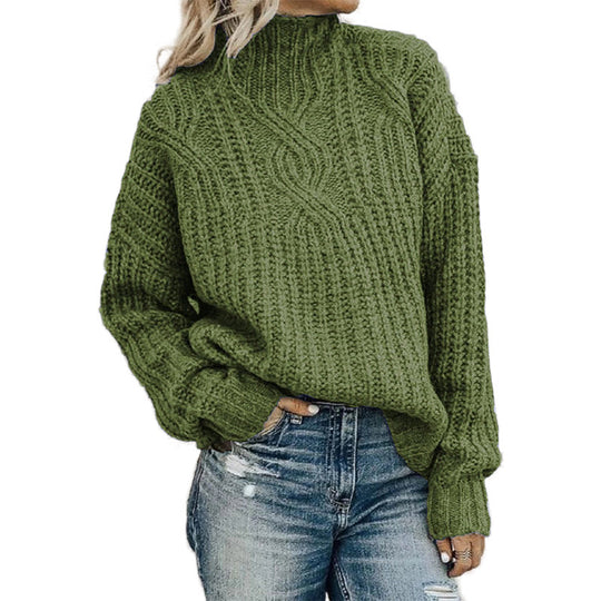 Damen kuscheliger Rollkragenpullover mit strukturiertem Zopfdesign und lässigem Schnitt EB