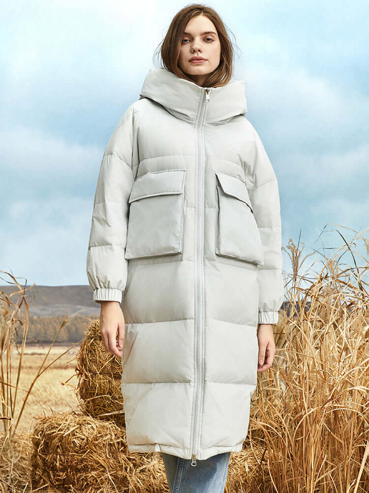 EB | Damen Lange Winter Pufferjacke mit Kapuze
