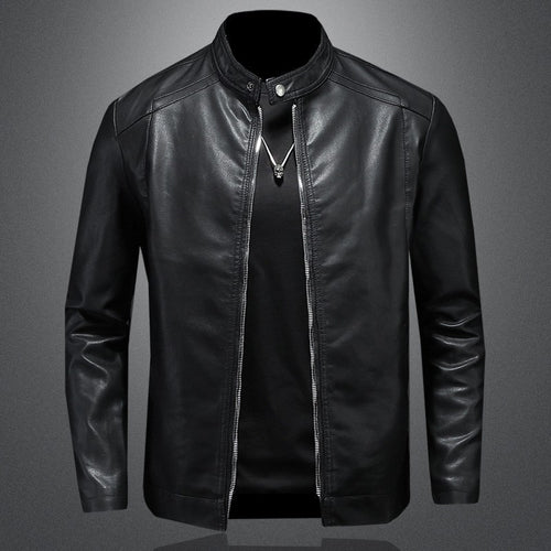 EB | Vegan Lederjacke Slim Fit Stehkragen Reißverschluss Minimalistisches Design