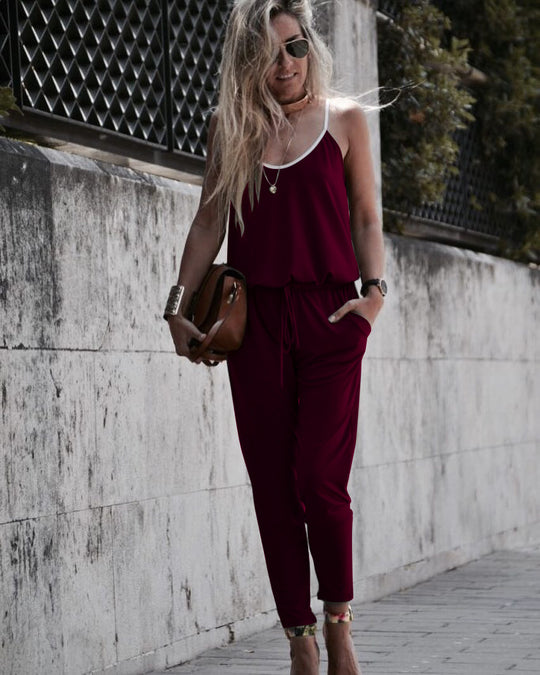 Damen Lässiger Jumpsuit mit schmalen Trägern und praktischen Taschen EB