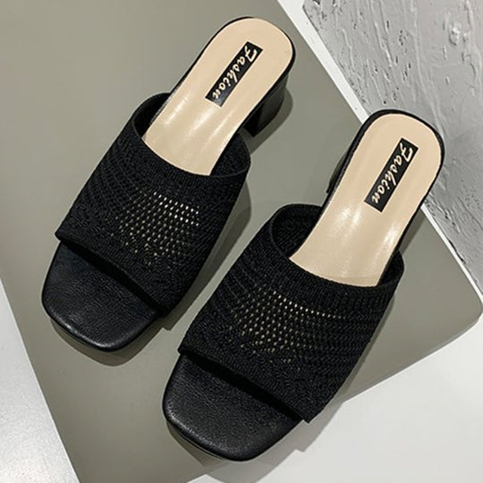 Damen Wedge-Pantoletten mit stilvollem Netzdesign und komfortablem Blockabsatz EB
