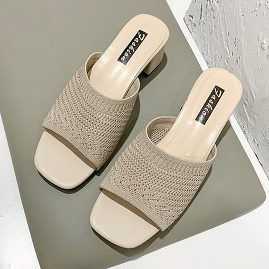 Damen Wedge-Pantoletten mit stilvollem Netzdesign und komfortablem Blockabsatz EB