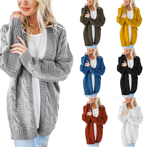 Damen nan langer oversize Strickcardigan mit Zopfmuster und V-Ausschnitt EB