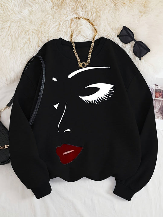 EB | Sweatshirt mit Gesichtsdruck Baumwolle Künstlerisch und Bequem