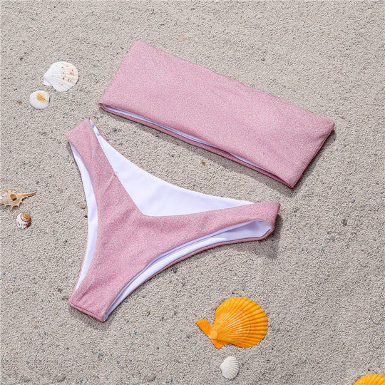 Damen Bandeau-Bikini mit schimmerndem Oberteil EB
