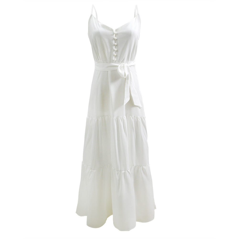 Damen Maxi-Kleid mit knöpfbarer Front und fließendem Rock EB