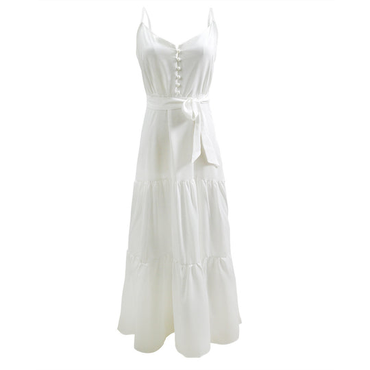 Damen Maxi-Kleid mit knöpfbarer Front und fließendem Rock EB