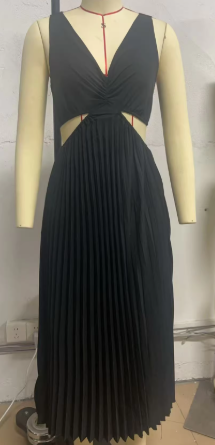 EB | Midi Kleid Ärmellos V-Ausschnitt Twist Front & Cut Out Detail Plissierter Rock
