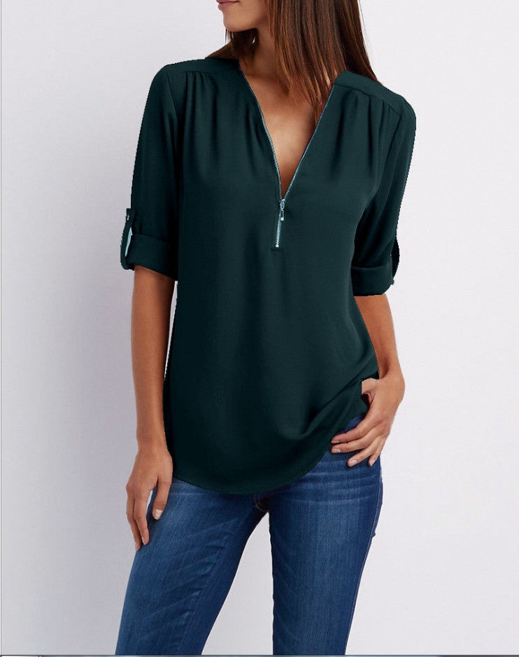 EB | V-Ausschnitt plus Größe Frauen ärmellos Chiffon Shirt