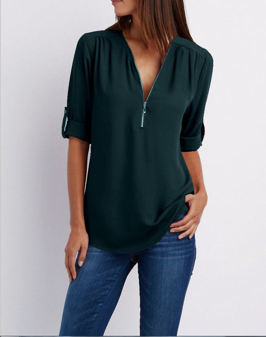 EB | V-Ausschnitt plus Größe Frauen ärmellos Chiffon Shirt