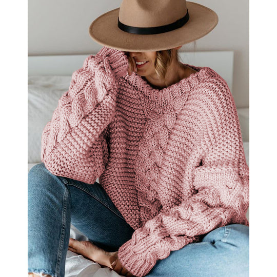 Damen Grober Strickpullover mit Zopfmuster EB