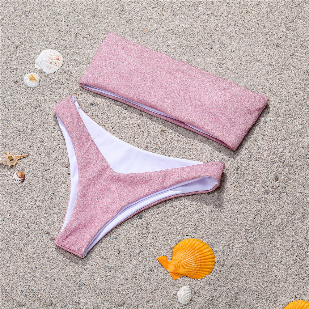 Damen Bandeau-Bikini mit schimmerndem Oberteil EB