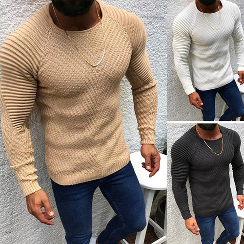 Herren nan strukturierter Slim-Fit Raglanpullover aus feinem Rippen- und Waffelstrick EB