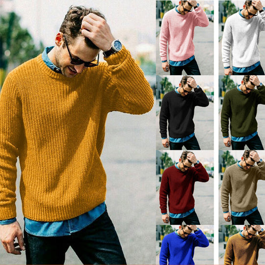 Herren grob gestrickter Rundhalspullover mit lässigem Schnitt EB