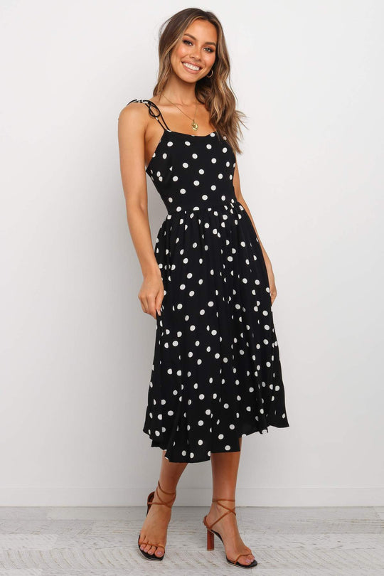 Damen Midikleid mit Spaghetti-Trägern und lässigem Punkte-Design EB