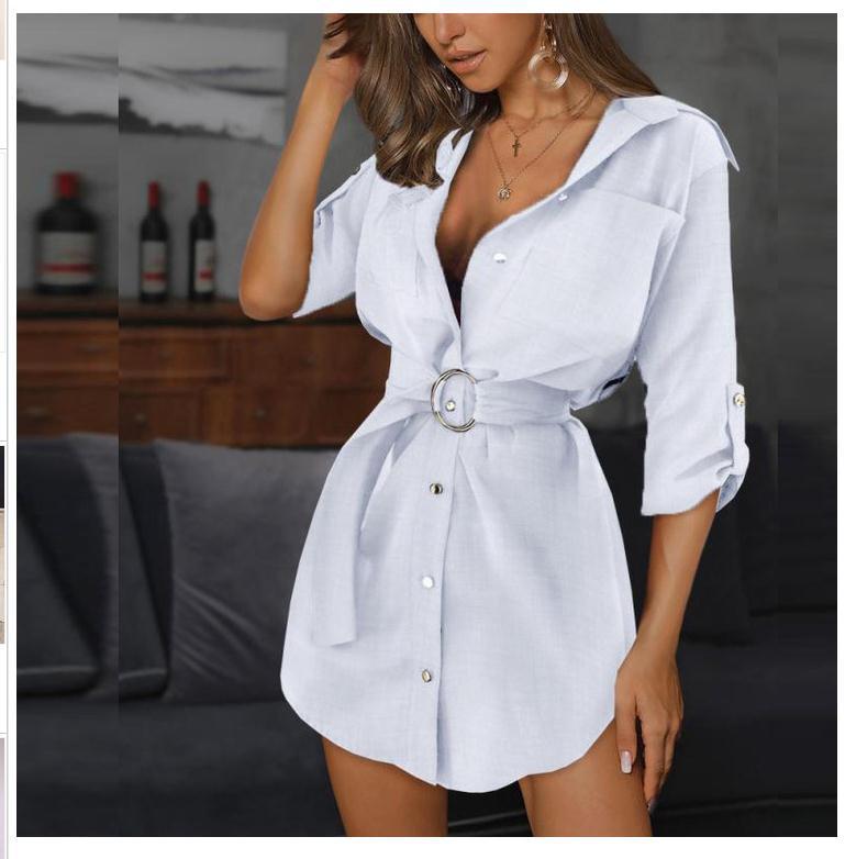 Damen Hemdblusenkleid mit schicken Knopfdetails und dekorativem Taillengürtel EB