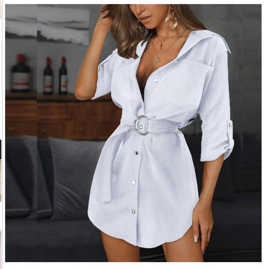 Damen Hemdblusenkleid mit schicken Knopfdetails und dekorativem Taillengürtel EB