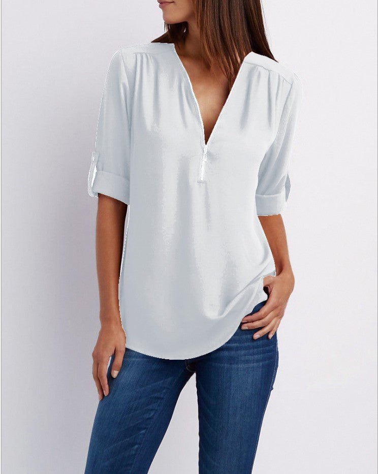 EB | V-Ausschnitt plus Größe Frauen ärmellos Chiffon Shirt
