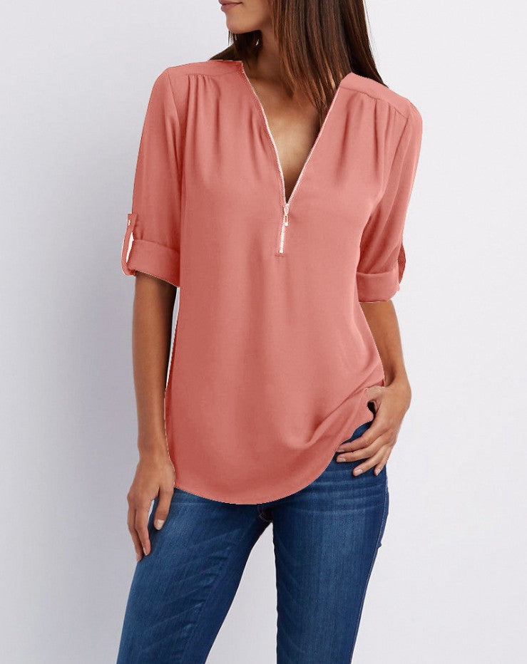 EB | V-Ausschnitt plus Größe Frauen ärmellos Chiffon Shirt