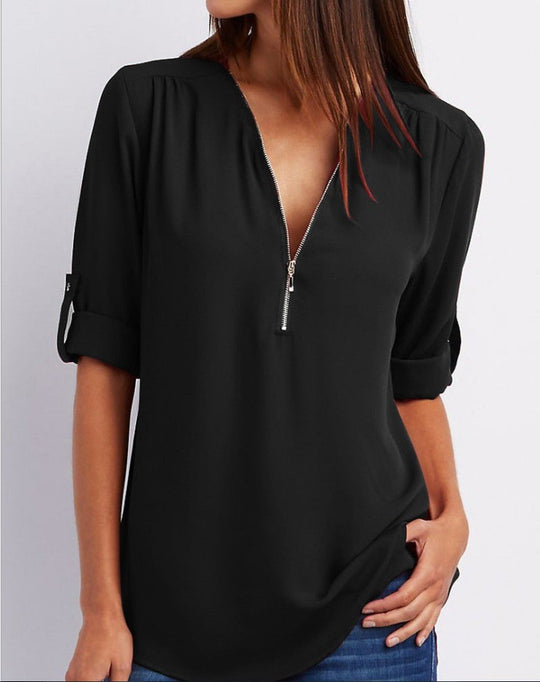 EB | V-Ausschnitt plus Größe Frauen ärmellos Chiffon Shirt