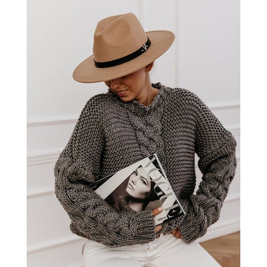 Damen Grober Strickpullover mit Zopfmuster EB