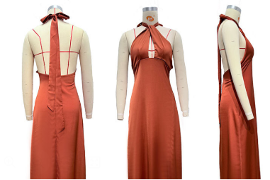 Damen Elegantes Wickelmaxikleid im Halterneck-Stil mit seitlichem Schlitz und Taillengürtel EB