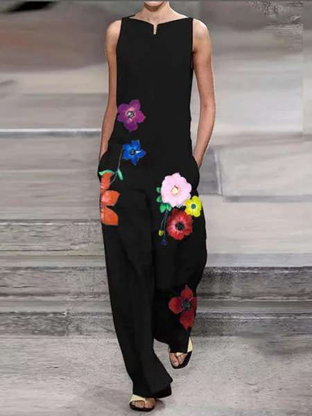 Damen Jumpsuit mit floralem Design und praktischen Taschen EB