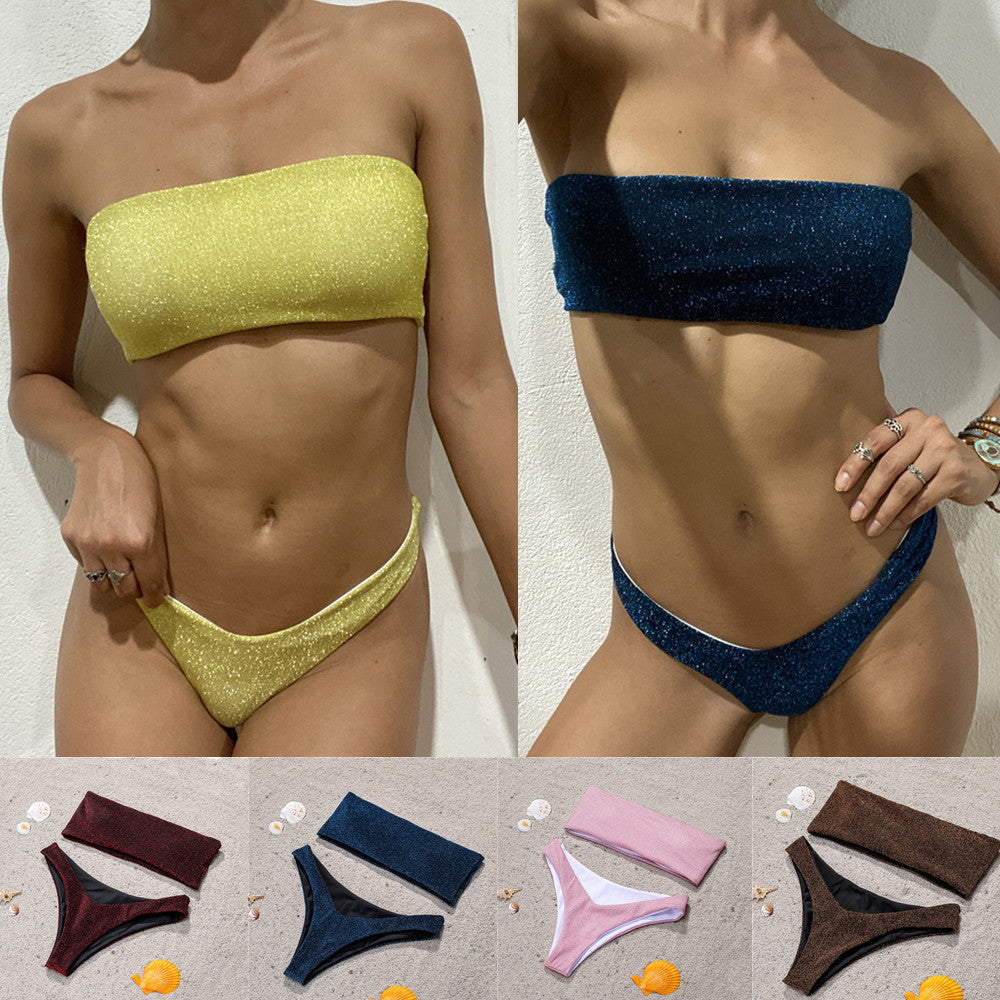 Damen Bandeau-Bikini mit schimmerndem Oberteil EB