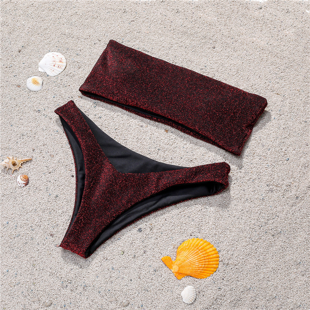 Damen Bandeau-Bikini mit schimmerndem Oberteil EB