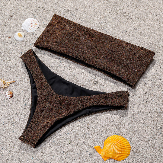 Damen Bandeau-Bikini mit schimmerndem Oberteil EB