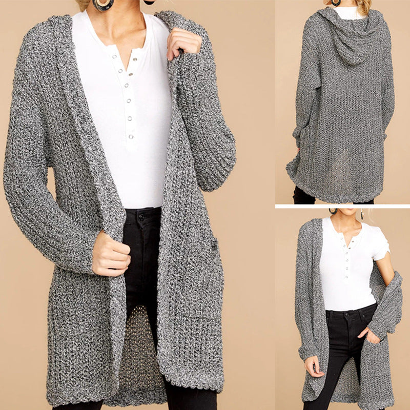 Damen kuschelige Strickjacke mit offener Front und Kapuze EB