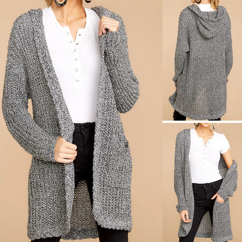 Damen kuschelige Strickjacke mit offener Front und Kapuze EB