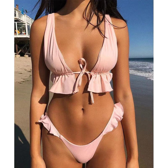 Damen Volant-Bikini-Set mit tiefem Ausschnitt EB