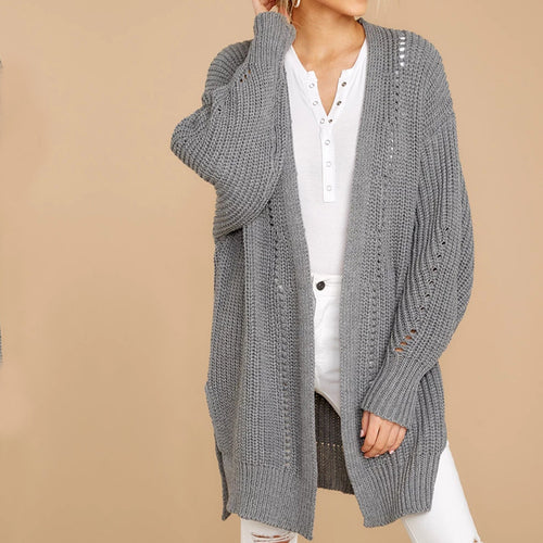 Damen Grobstrick Pullover mit weitem Schnitt und seitlichen Schlitzen EB
