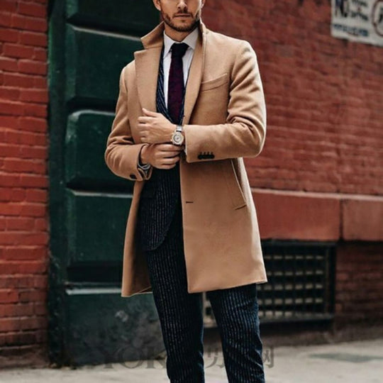 Herren eleganter Wollmantel mit schickem Revers und praktischen Eingrifftaschen EB